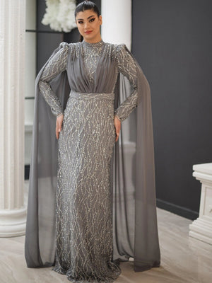 Sofia Tesettür Abiye - FioraofDress - tesettur - abiye - 48 - gri - hijab - evening - dress