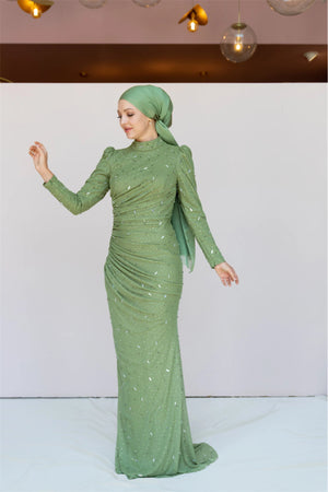Stone Tesettür Abiye - FioraofDress - tesettur - abiye - 44 - Yağı Yeşil - hijab - evening - dress