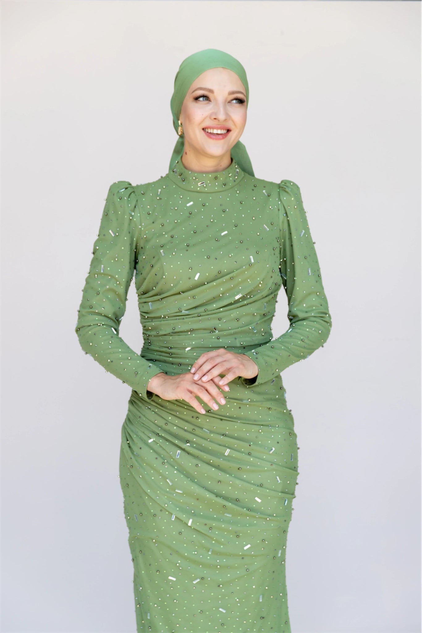 Stone Tesettür Abiye - FioraofDress - tesettur - abiye - 44 - Yağı Yeşil - hijab - evening - dress