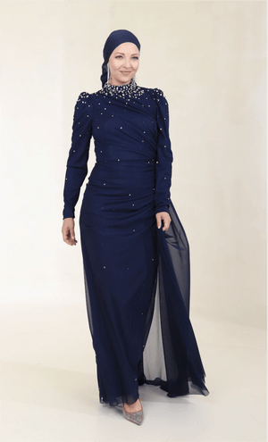 Stoneart Tesettür Abiye - FioraofDress - tesettur - abiye - 44 - lacivert - hijab - evening - dress