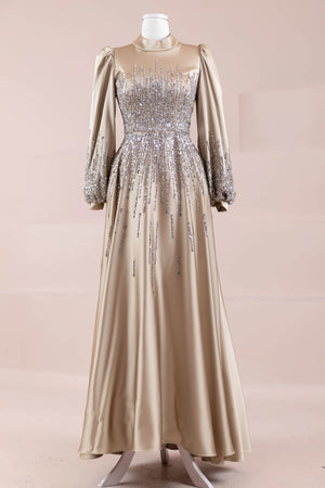 Su Abiye - FioraofDress - tesettur - abiye - 38 - GOLD - hijab - evening - dress