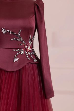 Tuéra Tesettür Abiye - FioraofDress - tesettur - abiye - BORDO - 36 - hijab - evening - dress