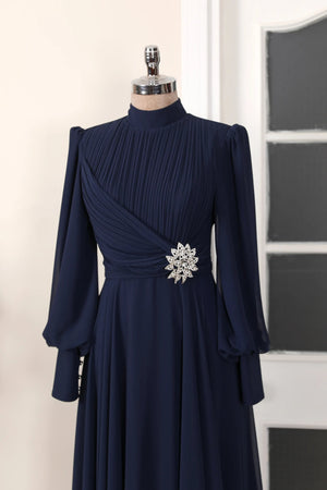 Valerya Abiye - FioraofDress - tesettur - abiye - 38 - lacivert - hijab - evening - dress