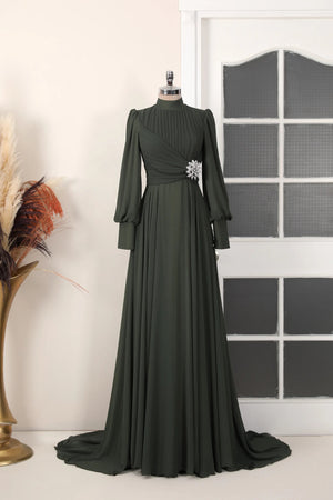 Valerya Abiye - FioraofDress - tesettur - abiye - 38 - haki - hijab - evening - dress
