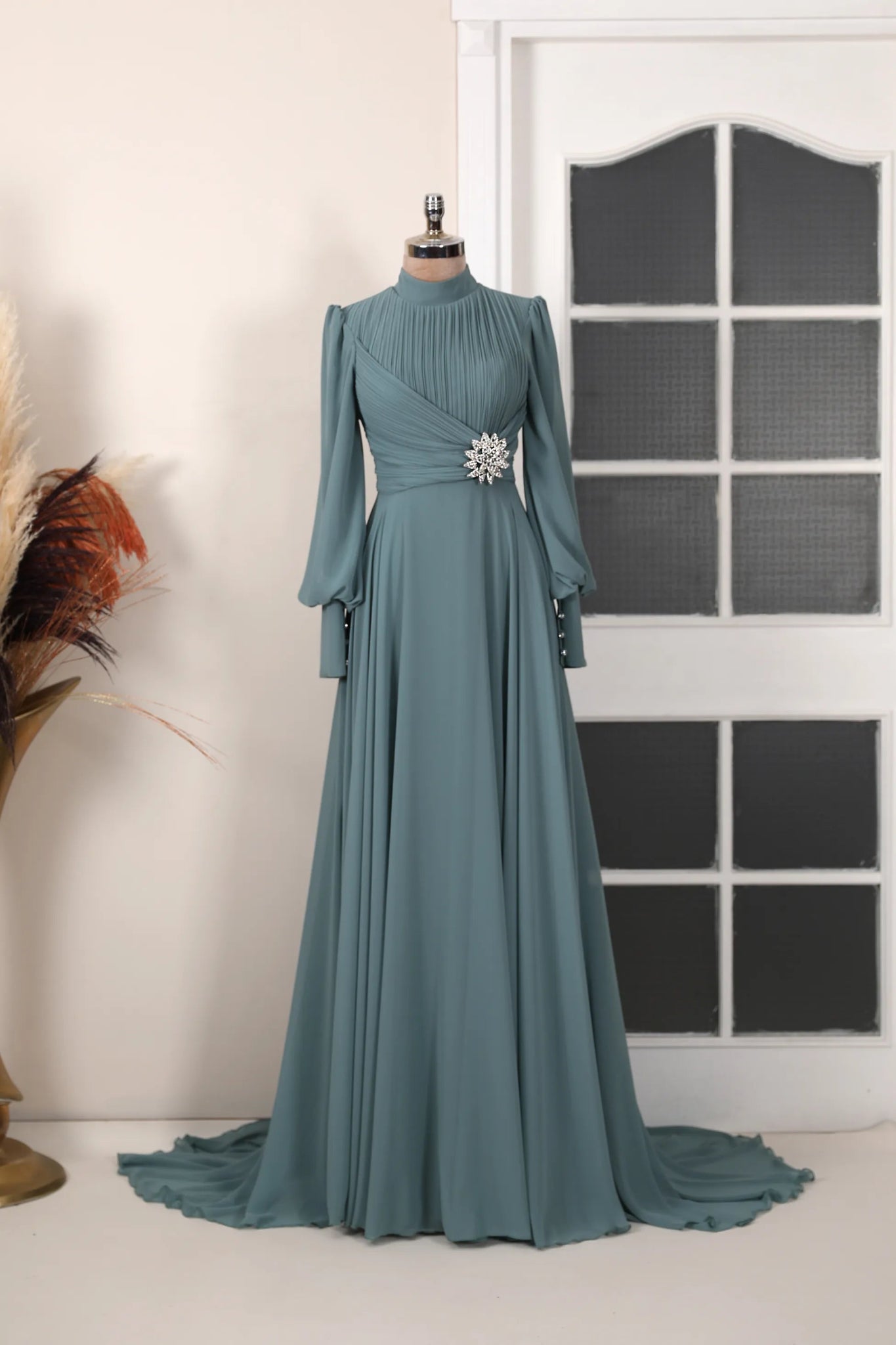 Valerya Abiye - FioraofDress - tesettur - abiye - 38 - mint - hijab - evening - dress