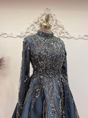 Victoria Tesettür Abiye Antrasit - FioraofDress - tesettur - abiye - 48 - Antrasit - hijab - evening - dress