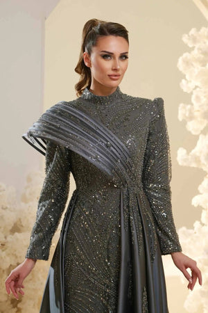 Violet Tesettür Abiye - FioraofDress - tesettur - abiye - Antrasit - 38 - hijab - evening - dress