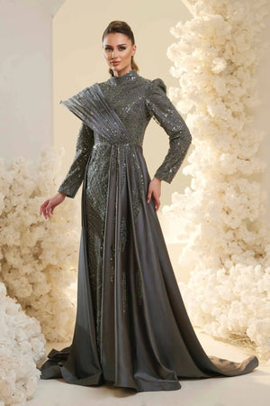 Violet Tesettür Abiye - FioraofDress - tesettur - abiye - Antrasit - 38 - hijab - evening - dress