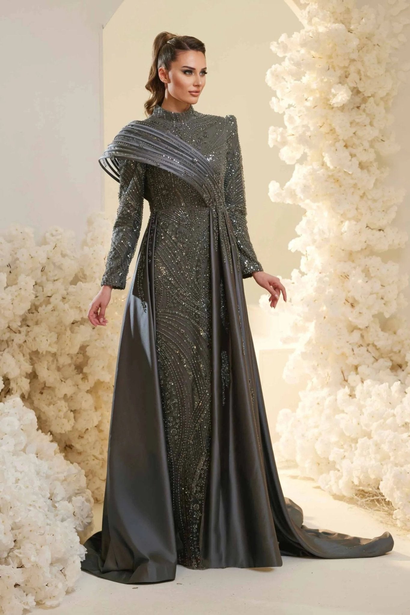 Violet Tesettür Abiye - FioraofDress - tesettur - abiye - Antrasit - 38 - hijab - evening - dress