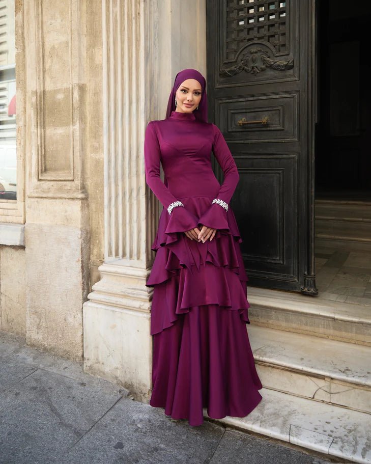 Zümra Taşlı Tesettür Abiye - FioraofDress - tesettur - abiye - Mürdüm - 36 - hijab - evening - dress