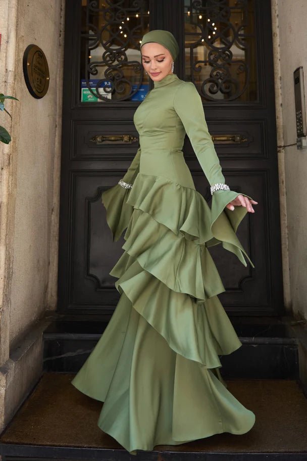 Zümra Taşlı Tesettür Abiye - FioraofDress - tesettur - abiye - HAKİ - 36 - hijab - evening - dress